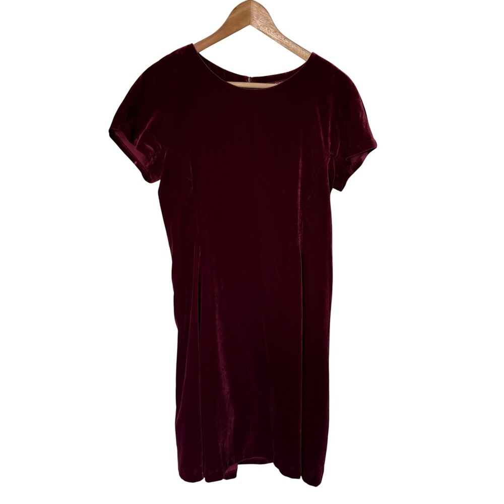 Comptoir des Cotonniers Velvet Dress Women XS Burgundy Excellent Short Sleeve